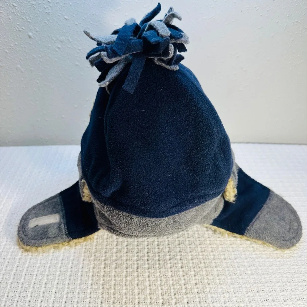 GAP Kids Trapper Hat Winter Fleece Lined Navy Blue Gray Pom‎ Pom Ear Flaps